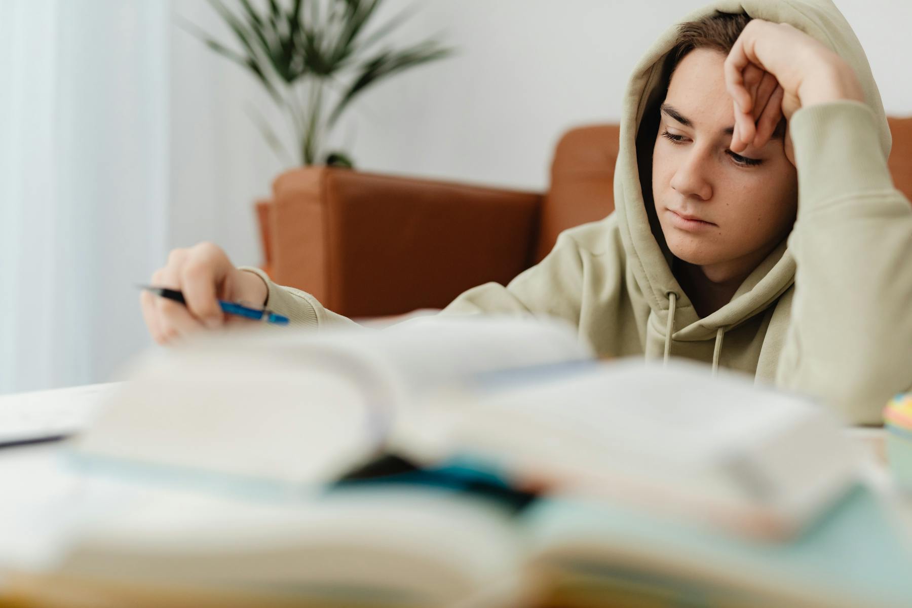 A student studying with focus